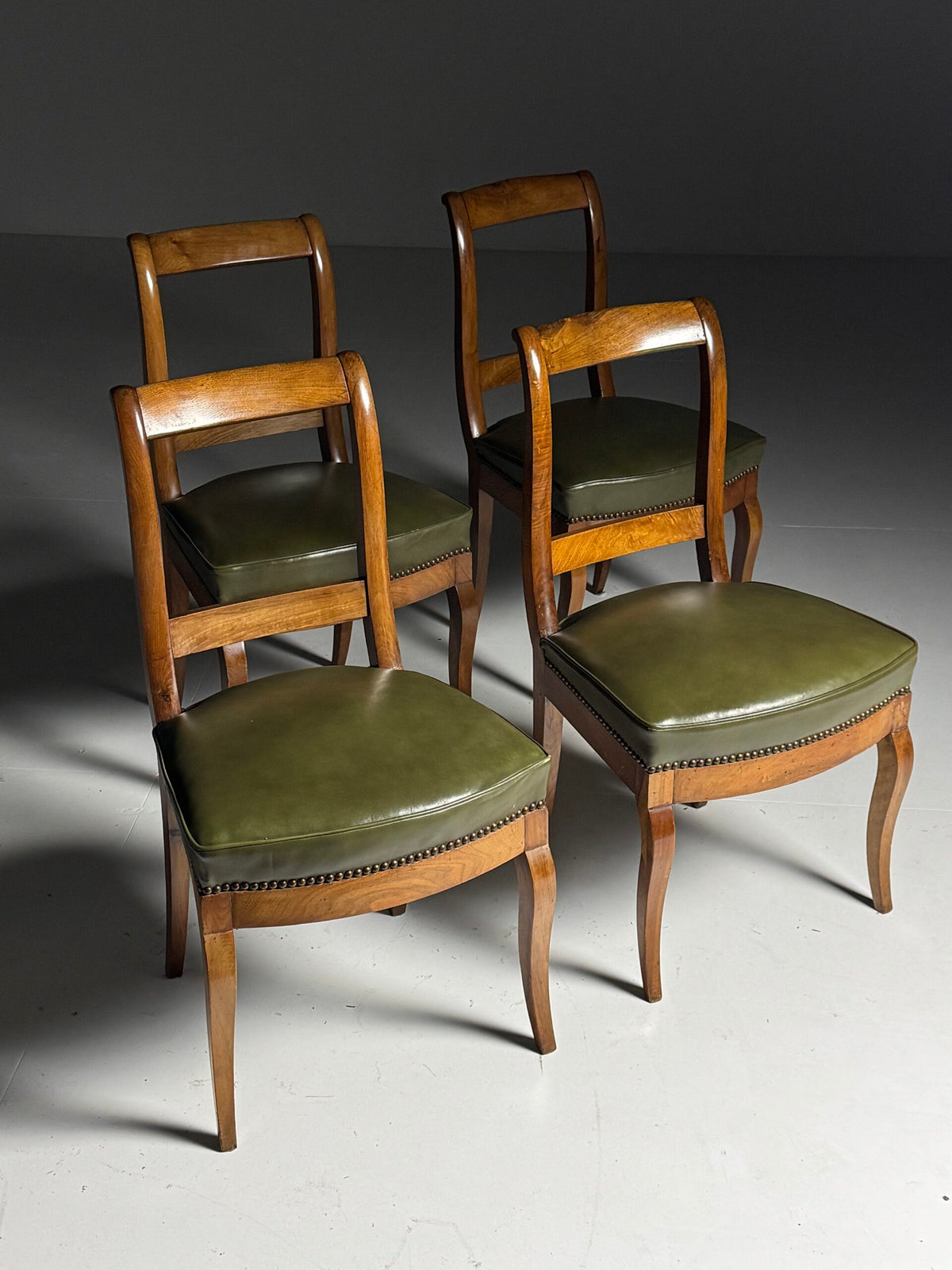 Set of Five French Dining Chairs with Green Leather Seats, photo 3