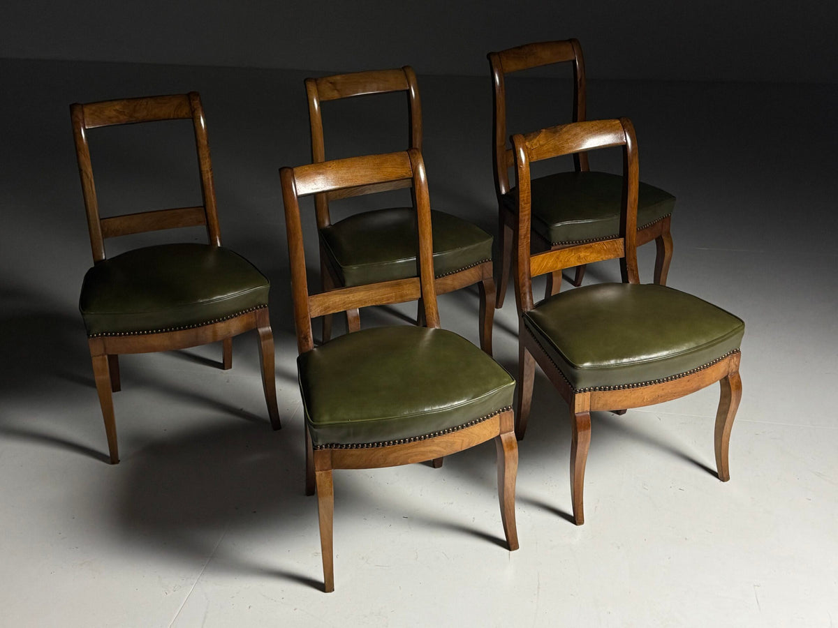 Set of Five French Dining Chairs with Green Leather Seats, photo 2