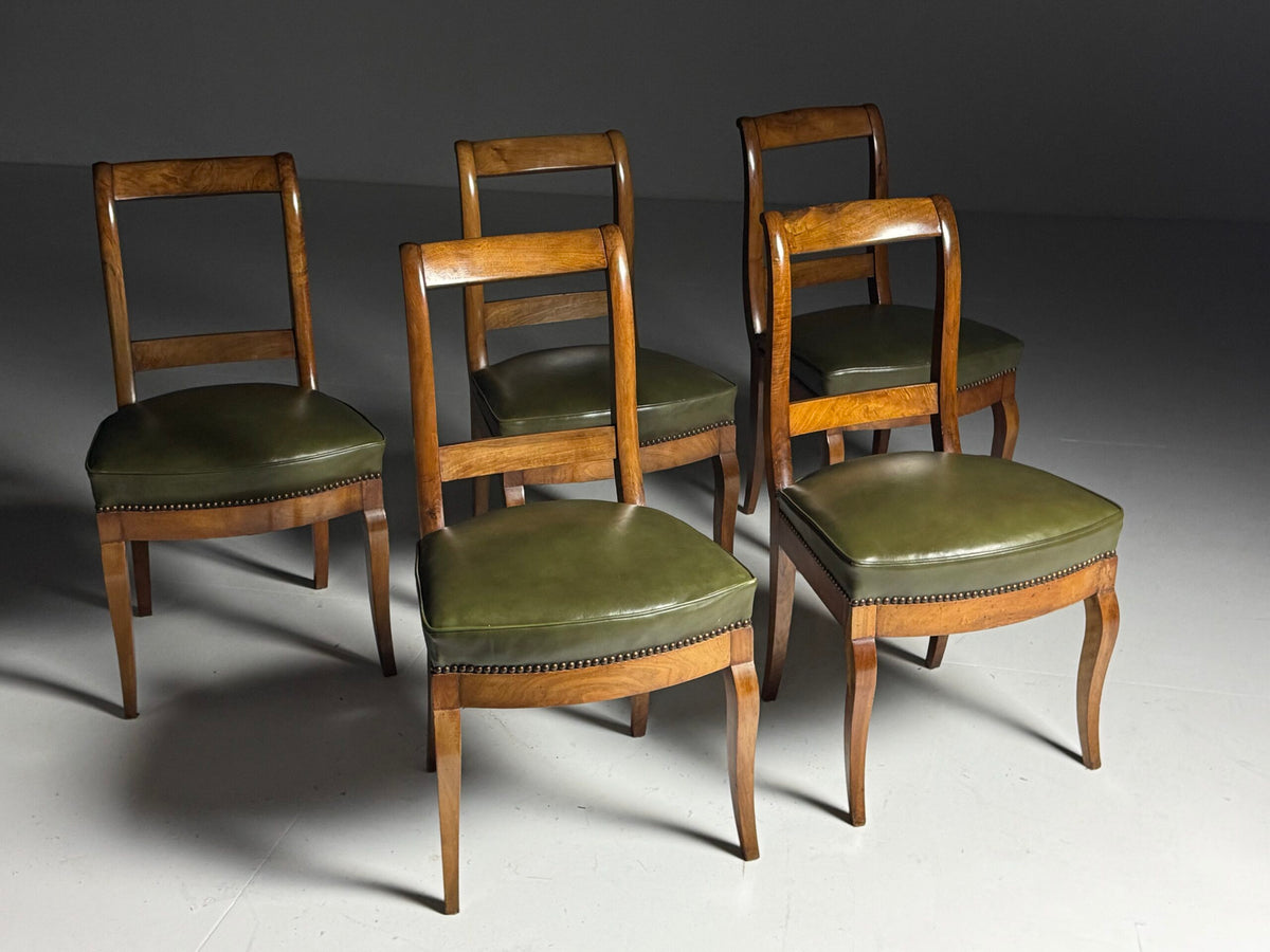 Set of Five French Dining Chairs with Green Leather Seats, photo 1