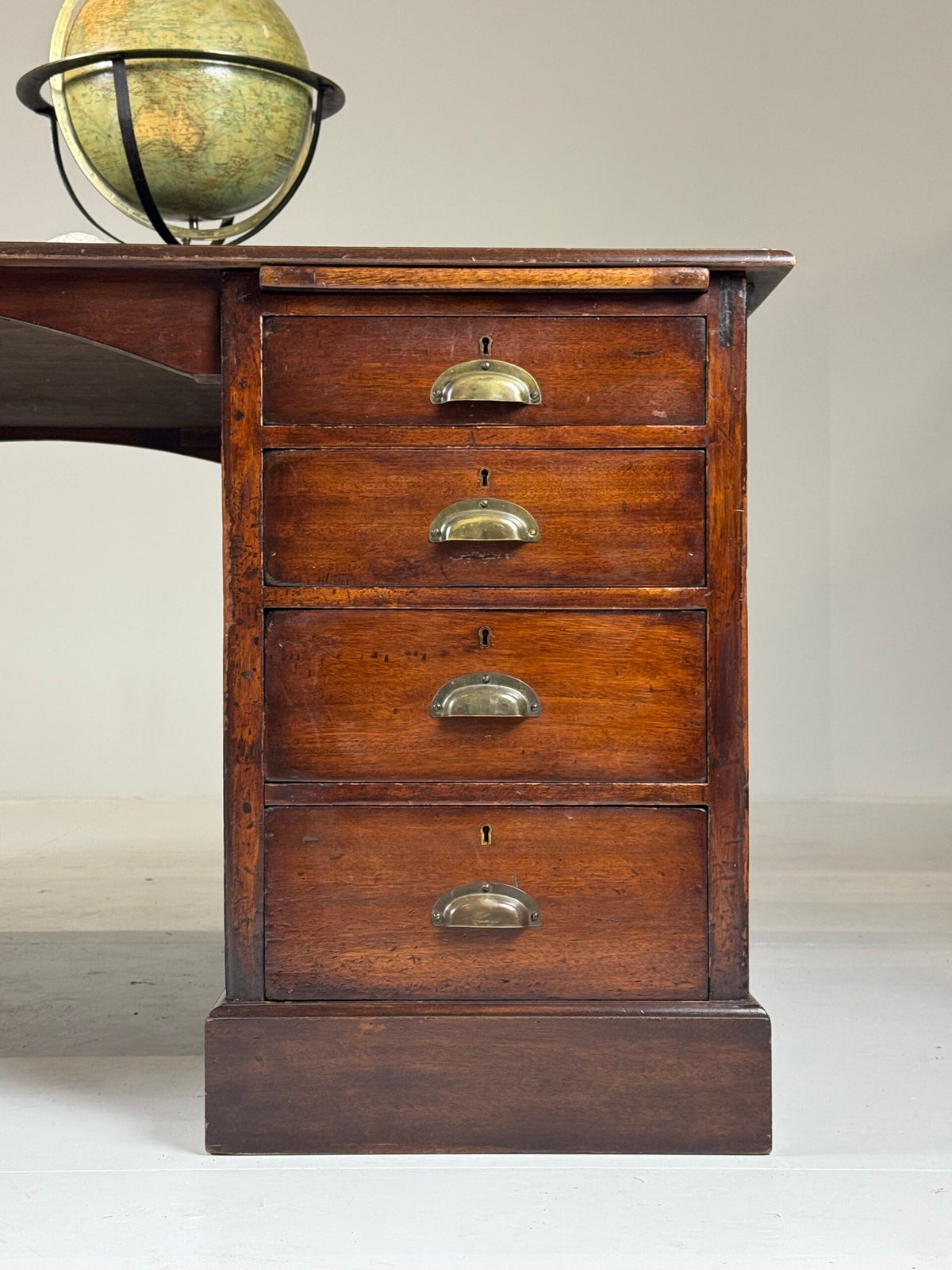 English Partner Desk with Green Leather Top, Mid 20th Century, photo 17