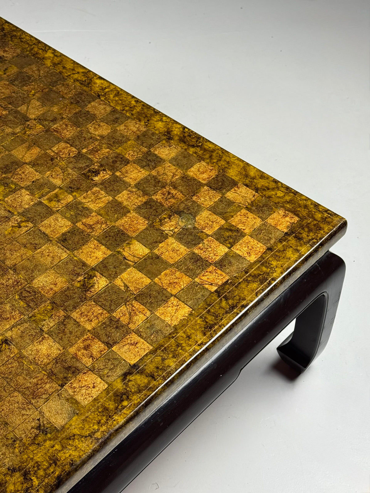 Square Asian Vintage Coffee Table with Chessboard Top, photo 2