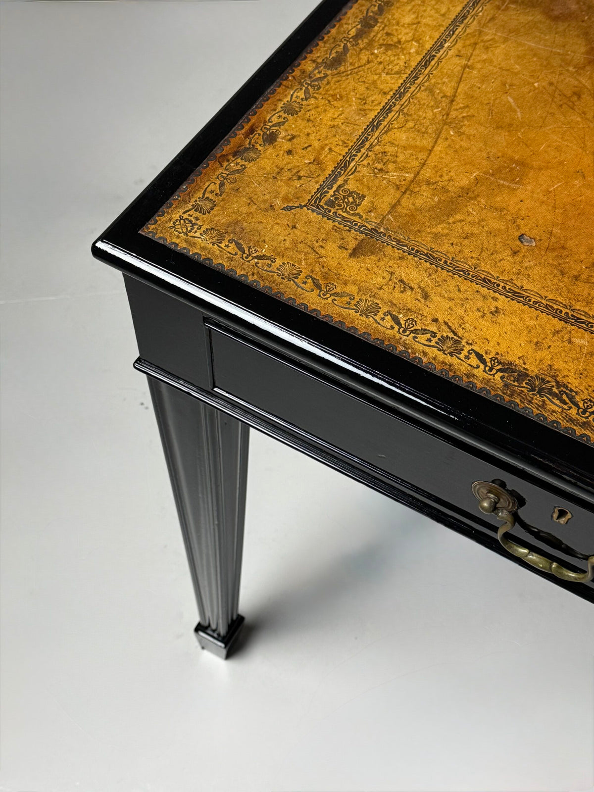 English Black Lacquered Mahogany Writing Table, Late 19th Century, photo 29