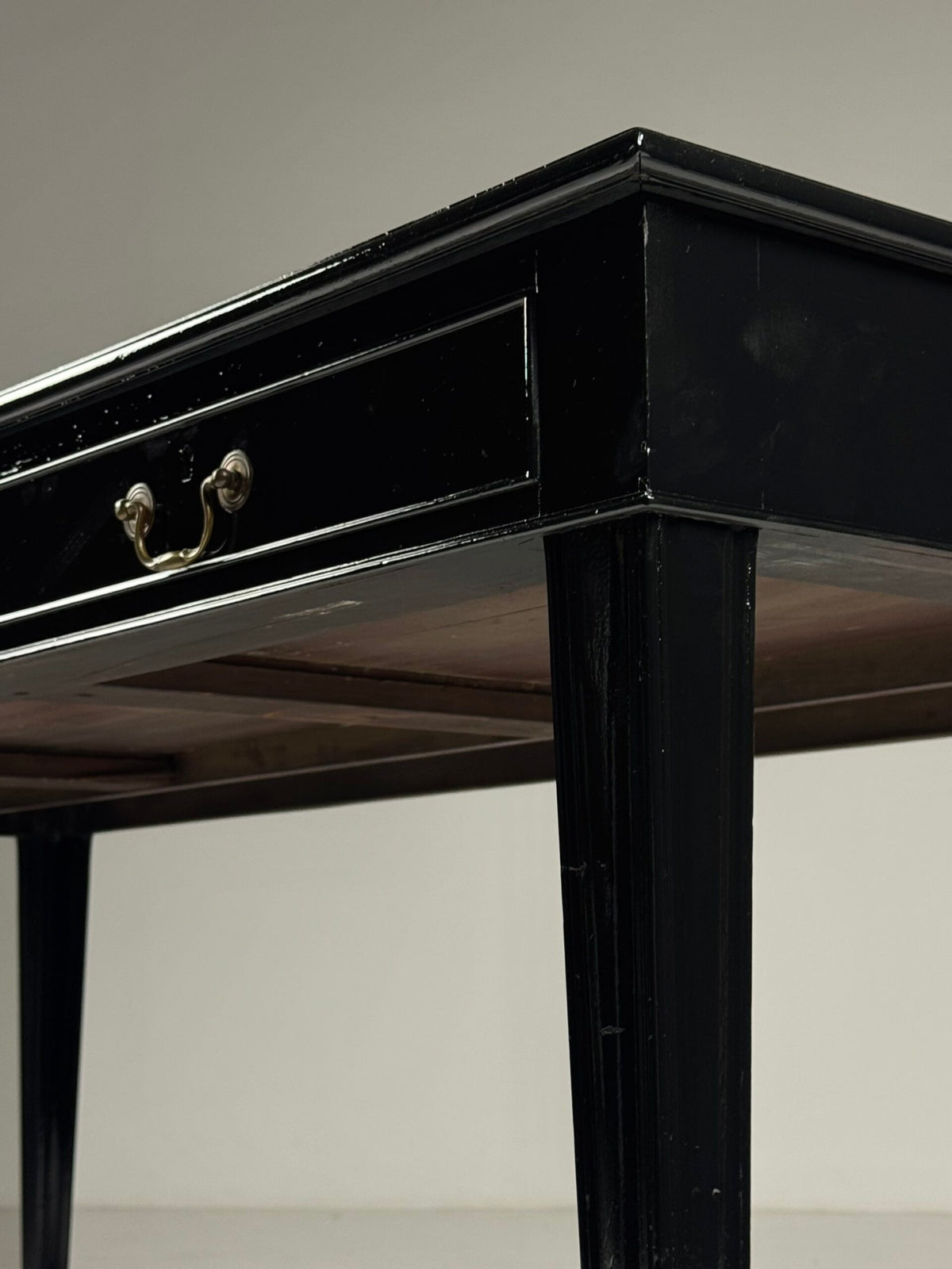 English Black Lacquered Mahogany Writing Table, Late 19th Century, photo 16
