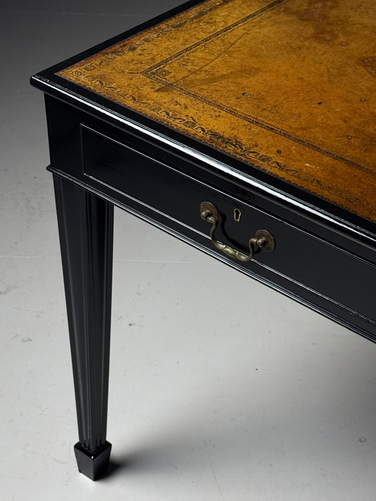 English Black Lacquered Mahogany Writing Table, Late 19th Century, photo 12