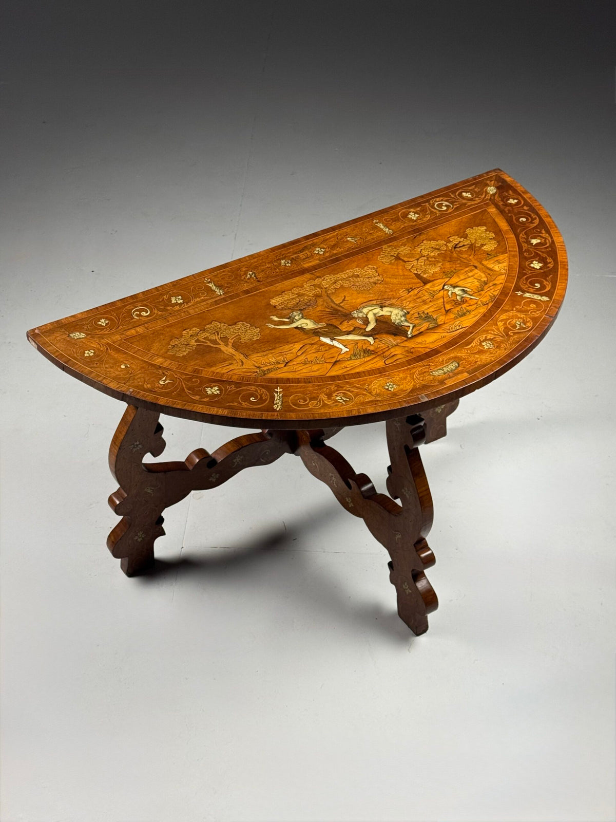 Pair of Italian Demi Lune Tables Inlaid with Bone, 19th Century, photo 2