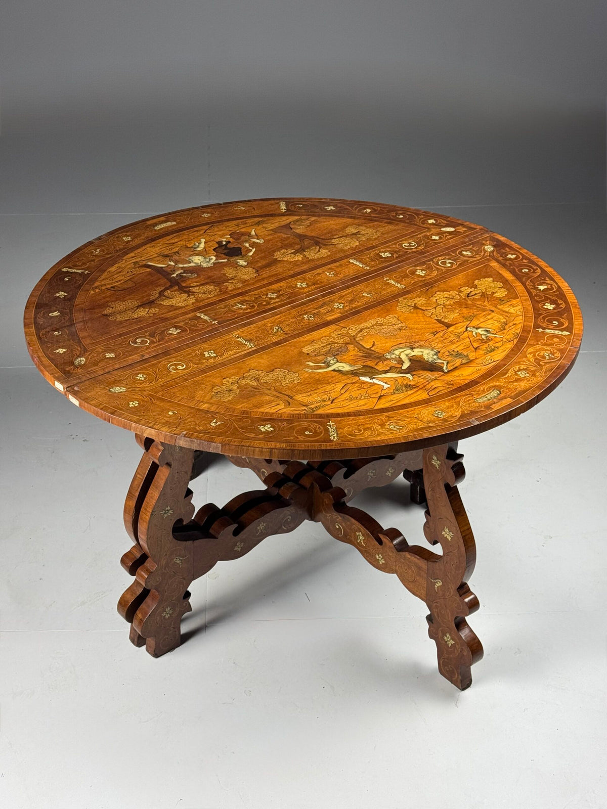 Pair of Italian Demi Lune Tables Inlaid with Bone, 19th Century, photo 12