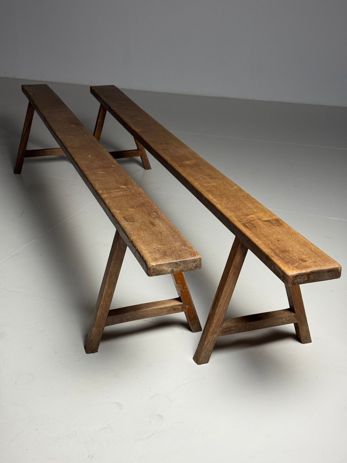 Pair of French Oak Dining Benches, 260 cm, c. 1900, photo 4