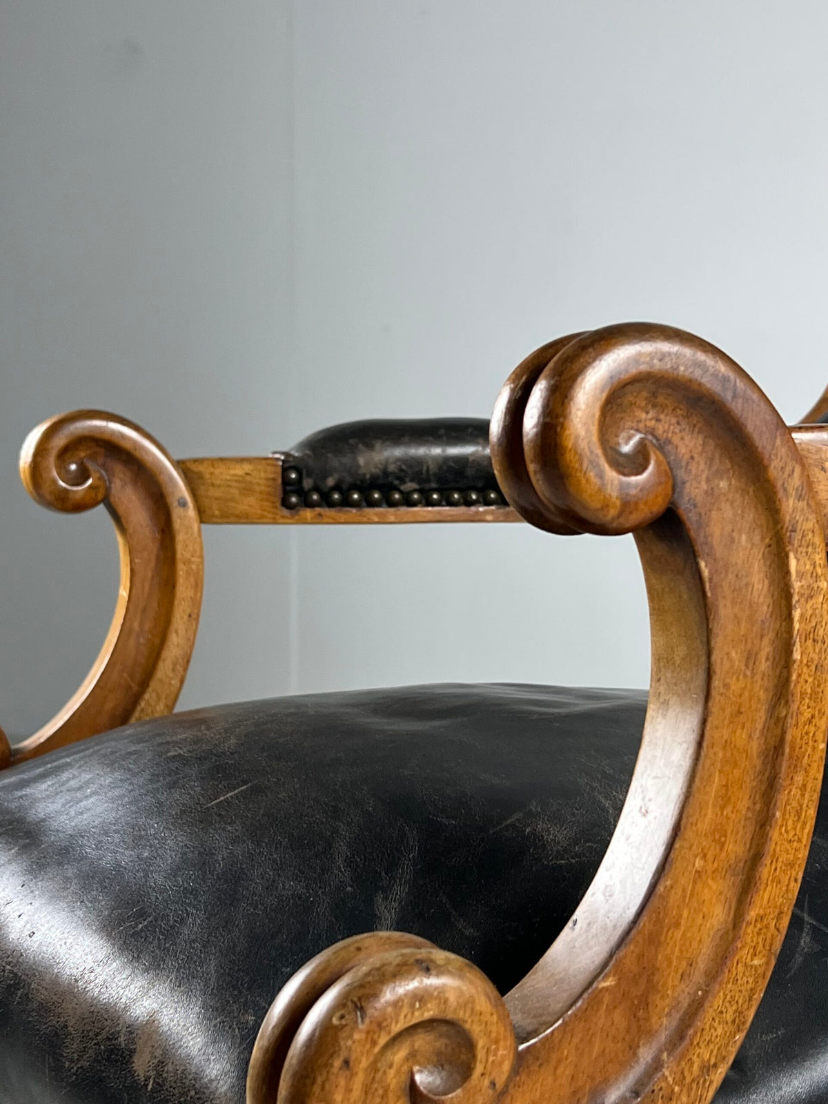 French Black Leather Tufted Armchair, c. 1900, photo 4