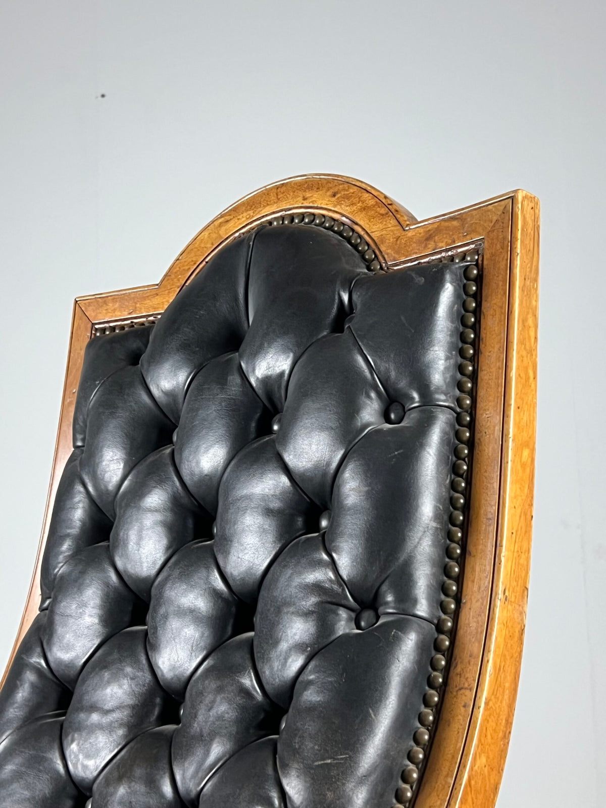 French Black Leather Tufted Armchair, c. 1900, photo 14