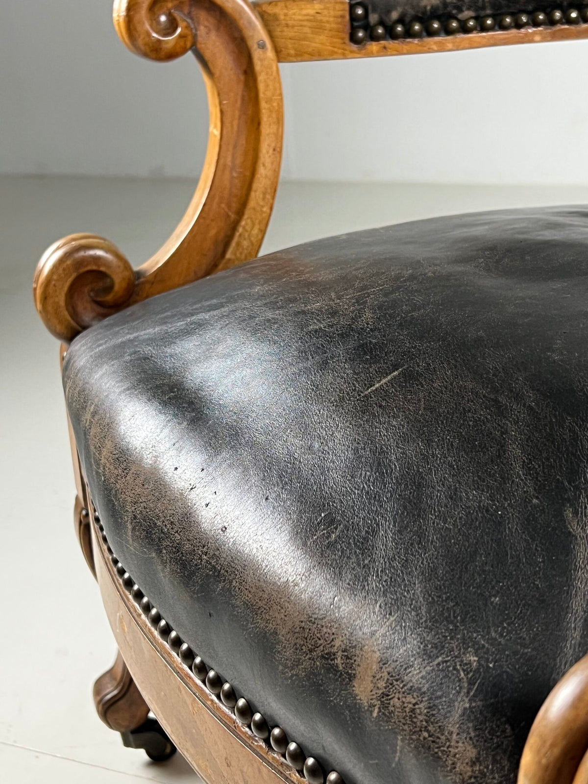 French Black Leather Tufted Armchair, c. 1900, photo 15