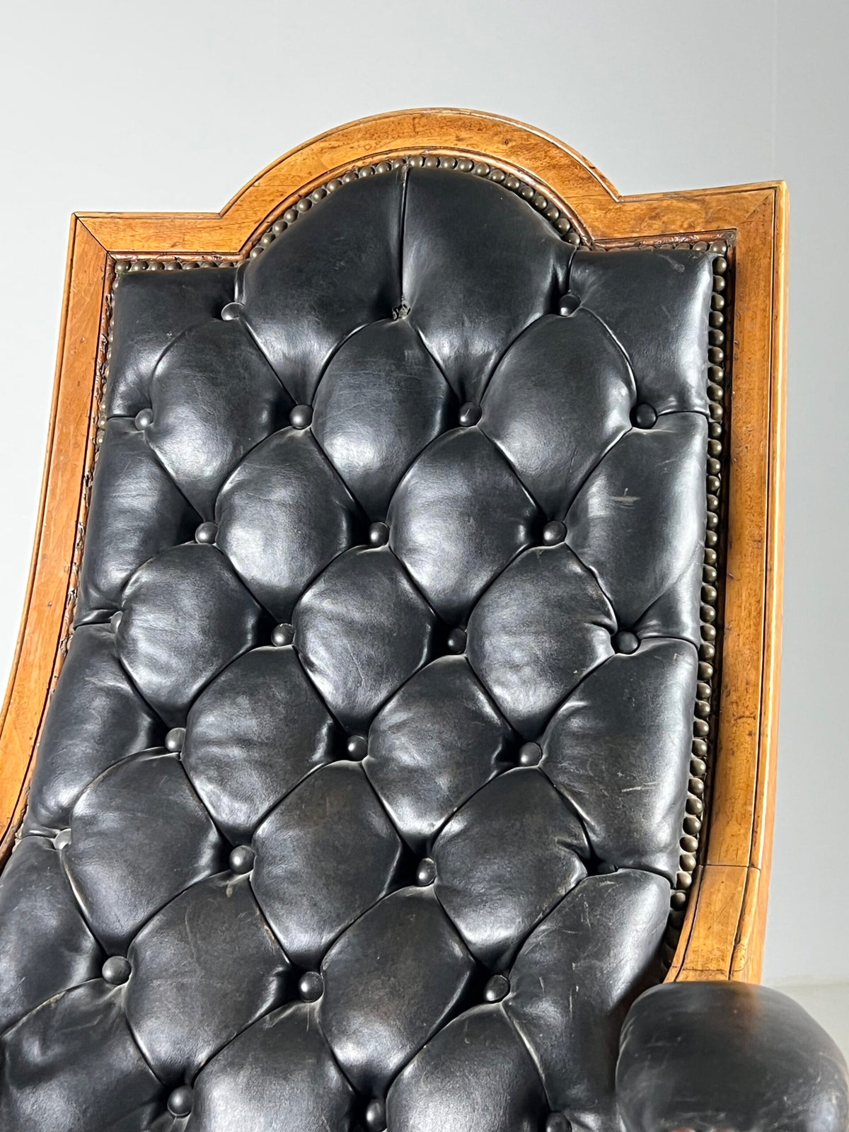 French Black Leather Tufted Armchair, c. 1900, photo 16