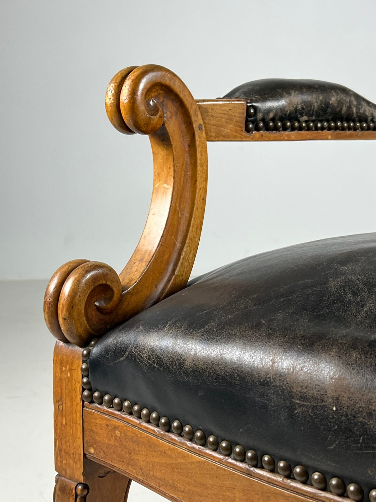French Black Leather Tufted Armchair, c. 1900, photo 17
