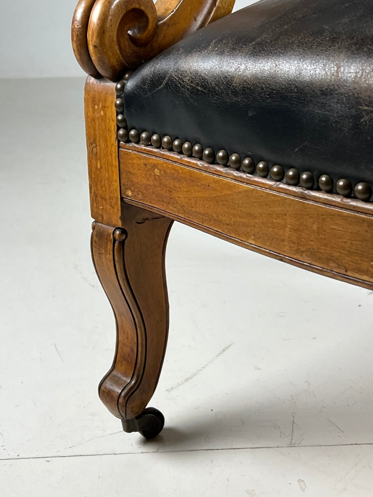 French Black Leather Tufted Armchair, c. 1900, photo 18