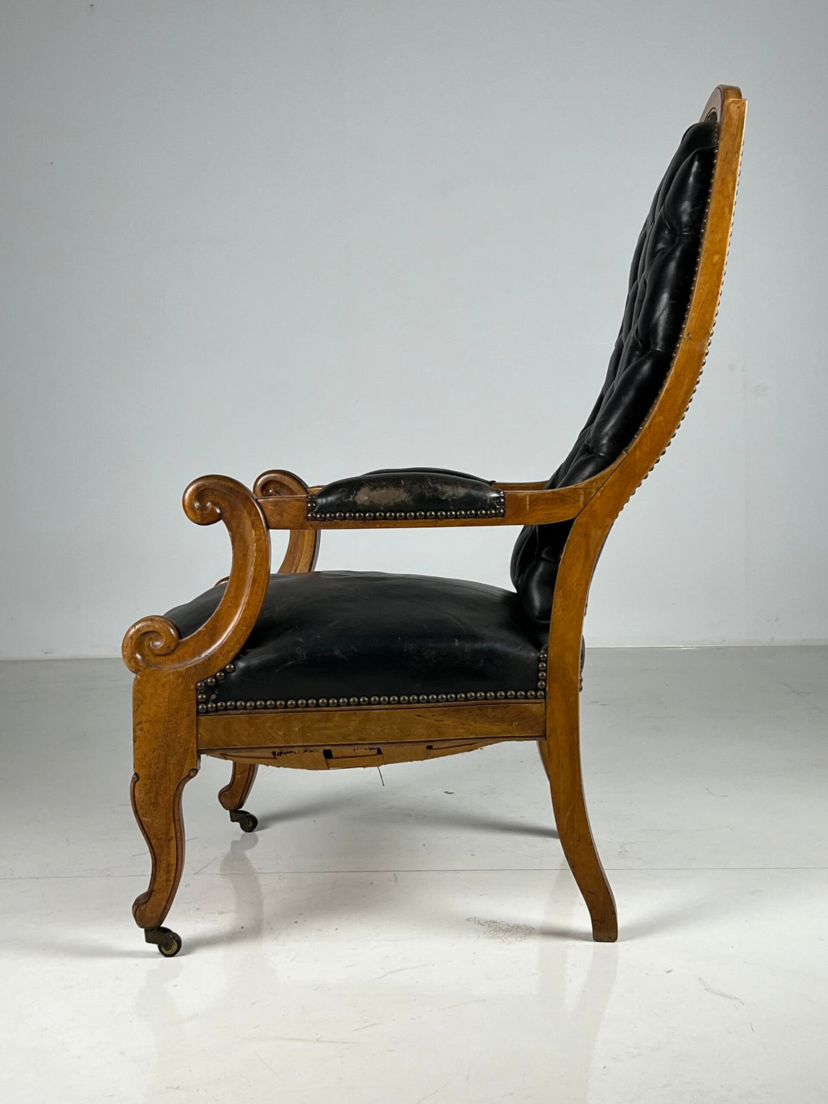 French Black Leather Tufted Armchair, c. 1900, photo 19