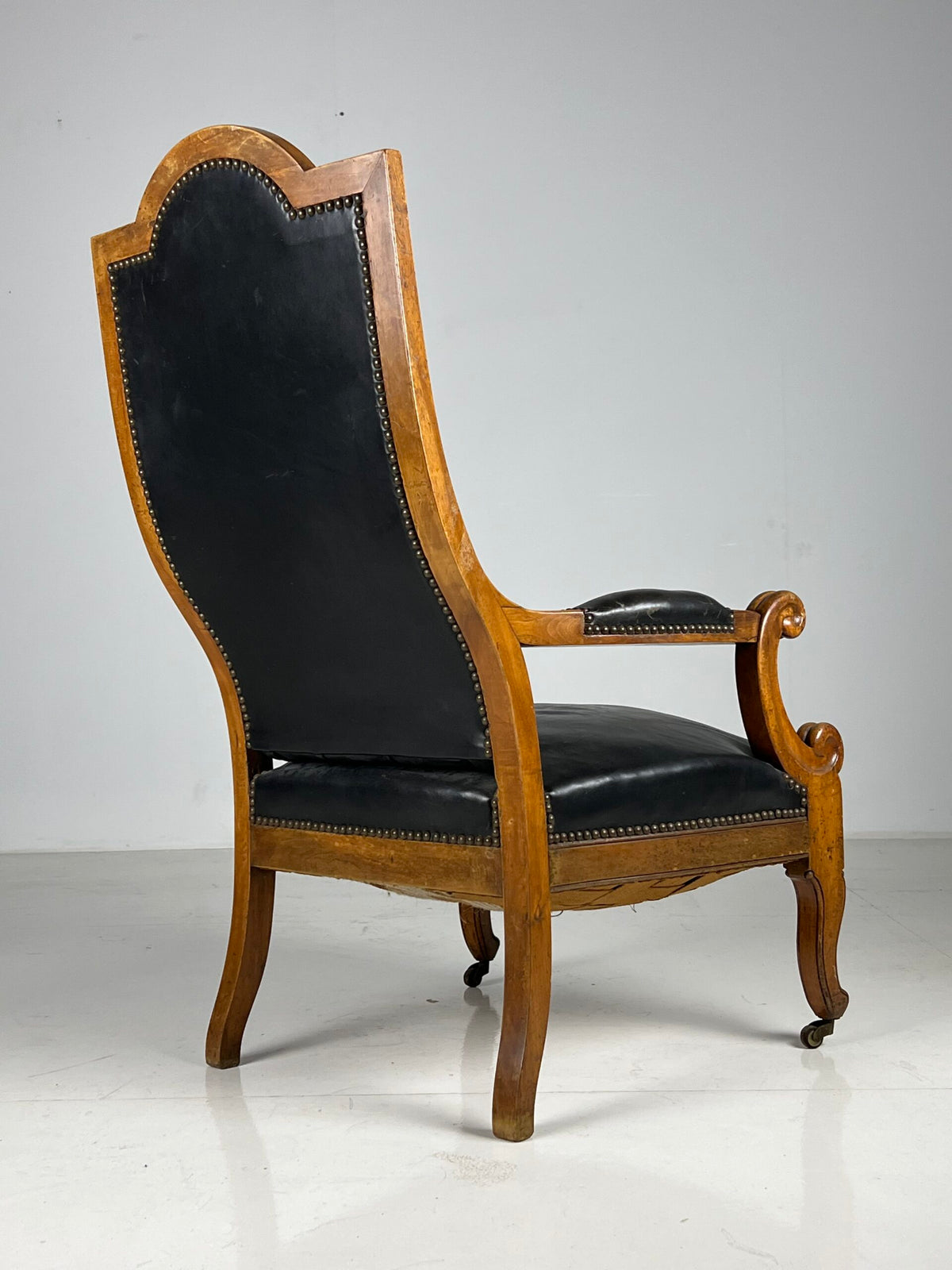 French Black Leather Tufted Armchair, c. 1900, photo 21