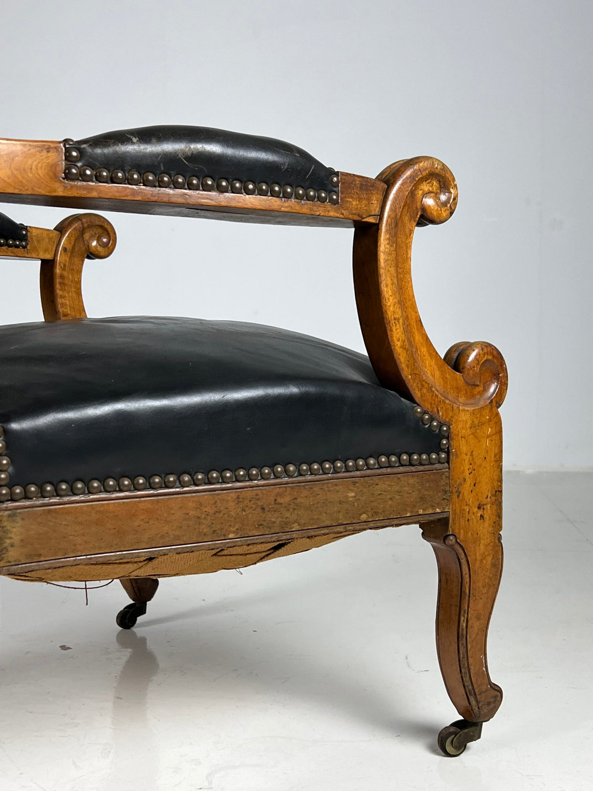 French Black Leather Tufted Armchair, c. 1900, photo 22