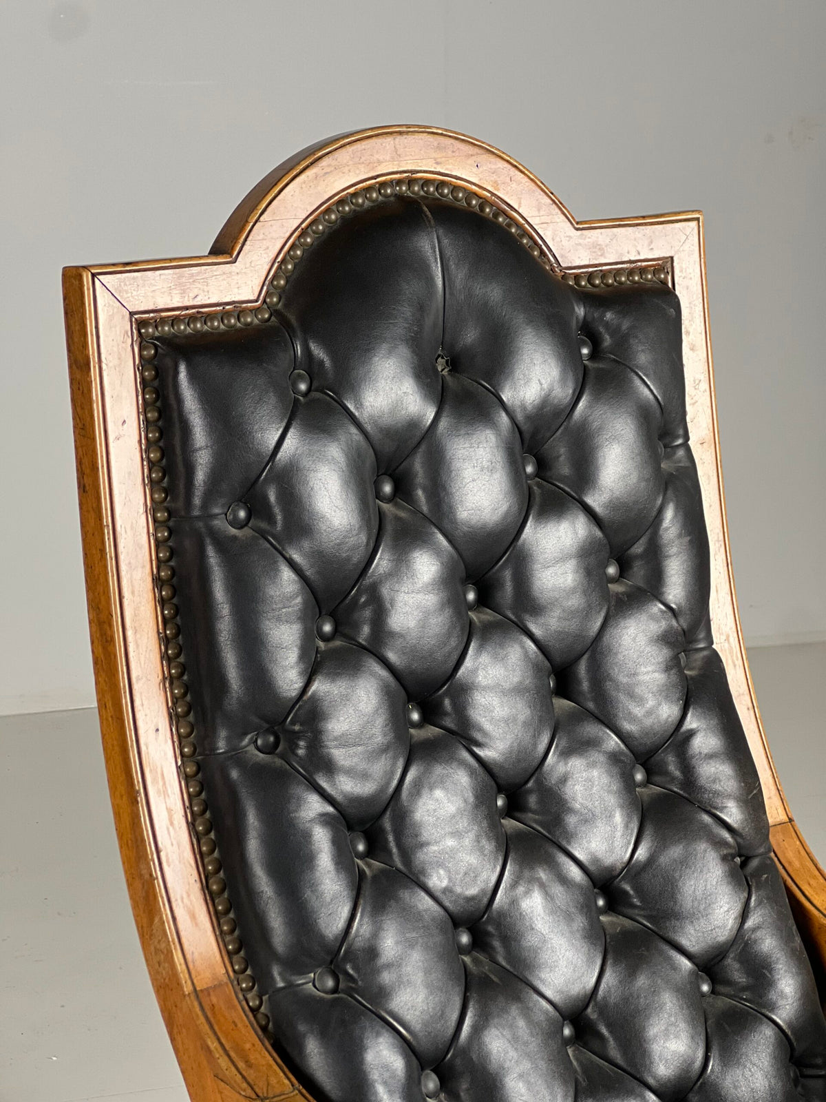 French Black Leather Tufted Armchair, c. 1900, photo 23