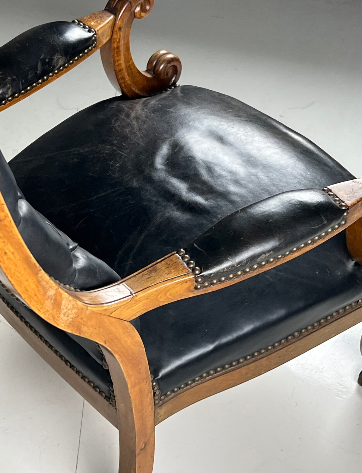 French Black Leather Tufted Armchair, c. 1900, photo 11