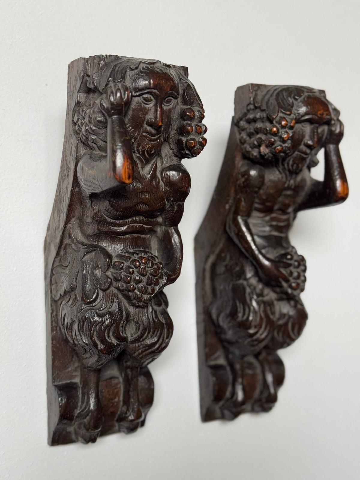 Pair of Hand Carved Wooden Satyrs, 17th or 18th Century, photo 1