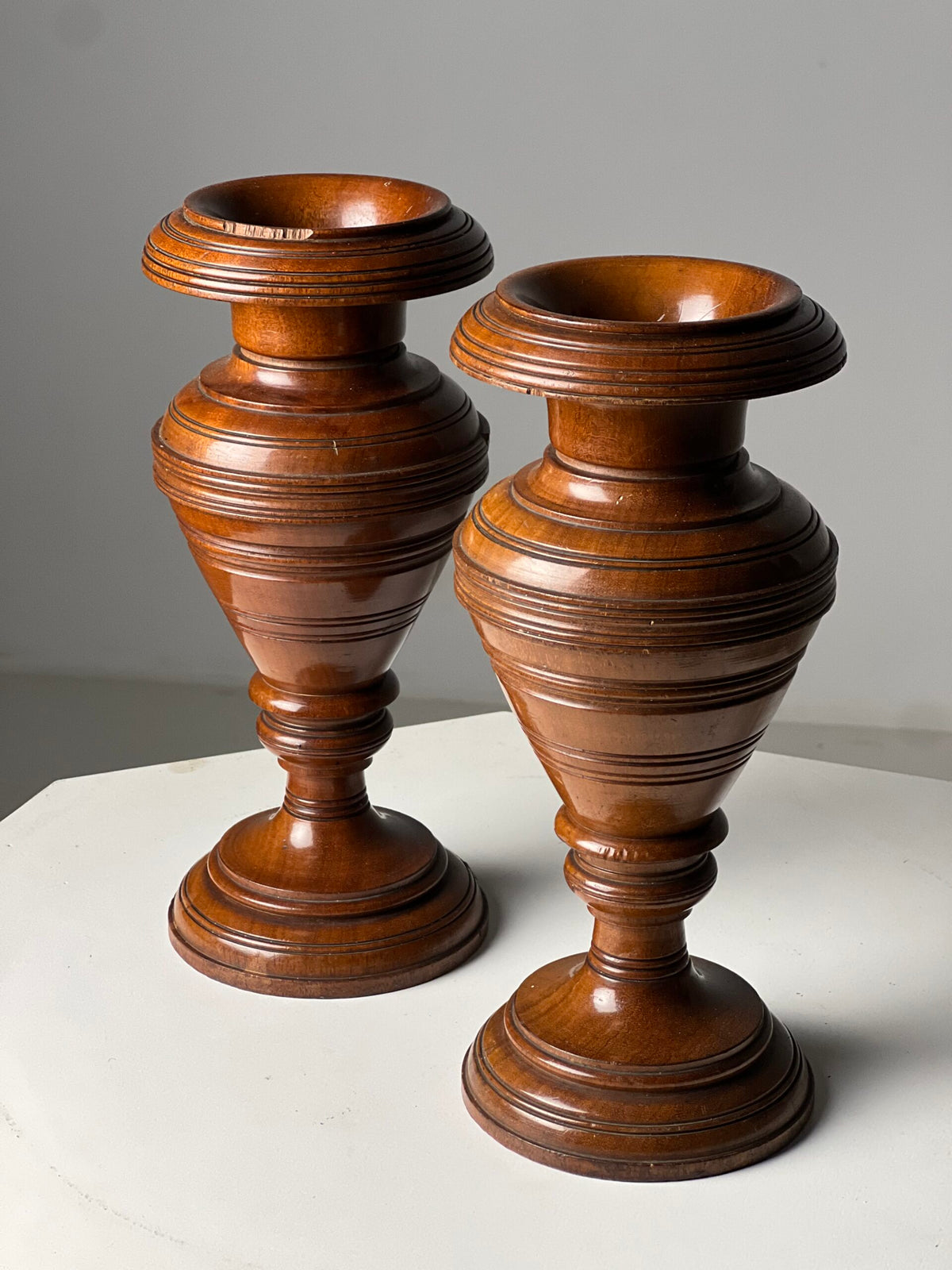 Pair of Solid Mahogany Candlesticks or Vases, France c. 1900, photo 1