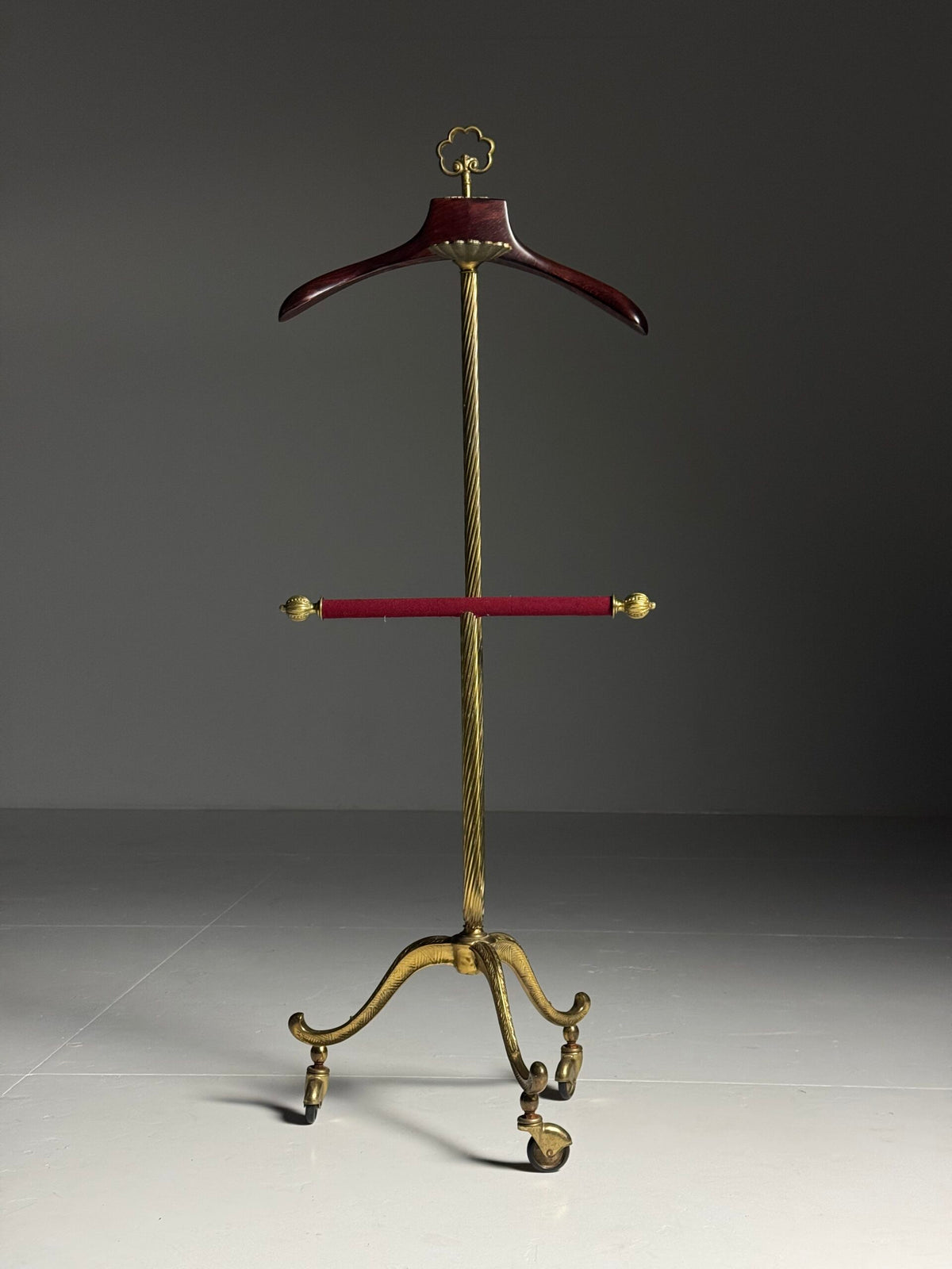 French Brass and Mahogany Clothes Valet on Wheels, Mid 20th Century, photo 21
