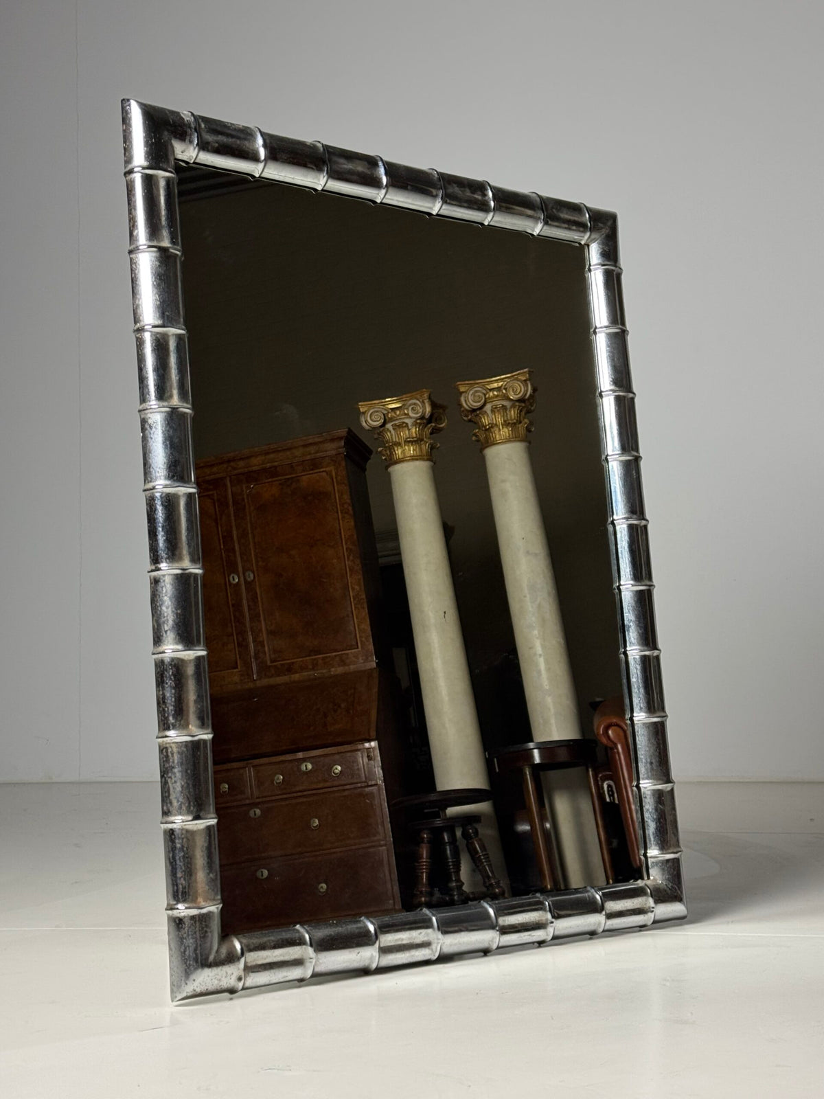 Large Chrome Faux Bamboo Mirror, 1970s to 1980s, photo 14