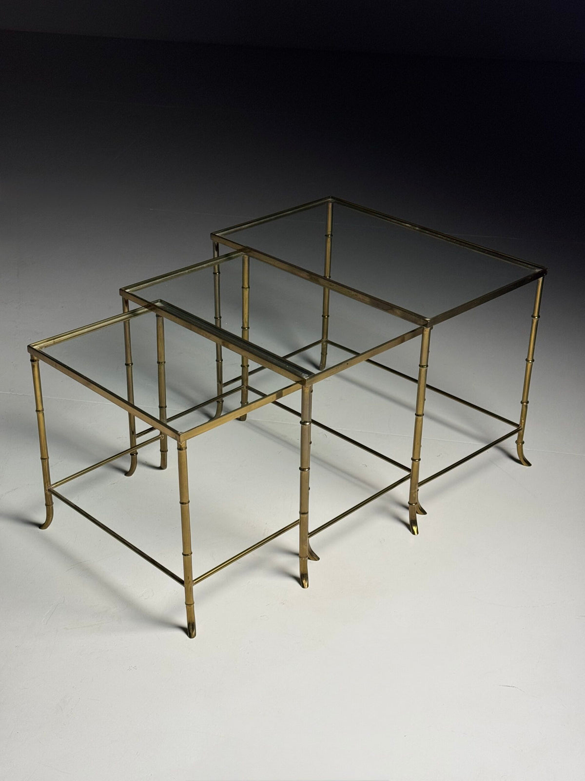Set of Three Gold Coloured Faux Bamboo Nesting Tables, Mid 20th Century, photo 3