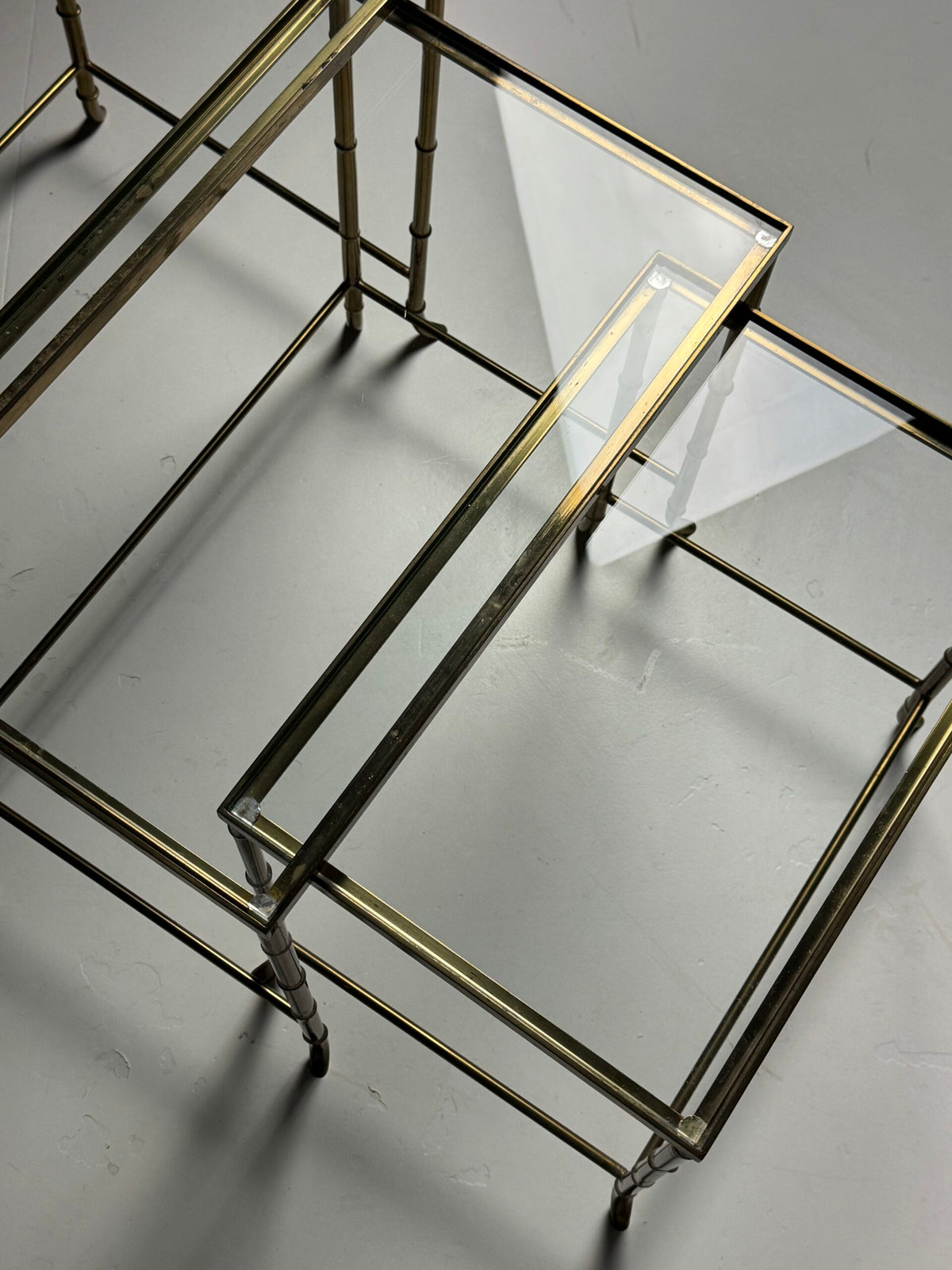 Set of Three Gold Coloured Faux Bamboo Nesting Tables, Mid 20th Century, photo 9