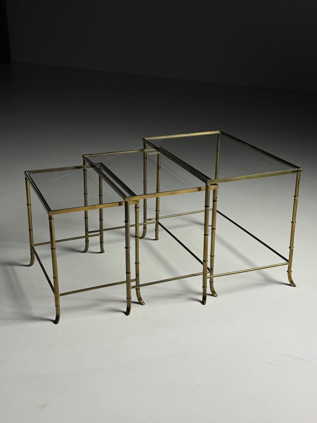 Set of Three Gold Coloured Faux Bamboo Nesting Tables, Mid 20th Century, photo 12