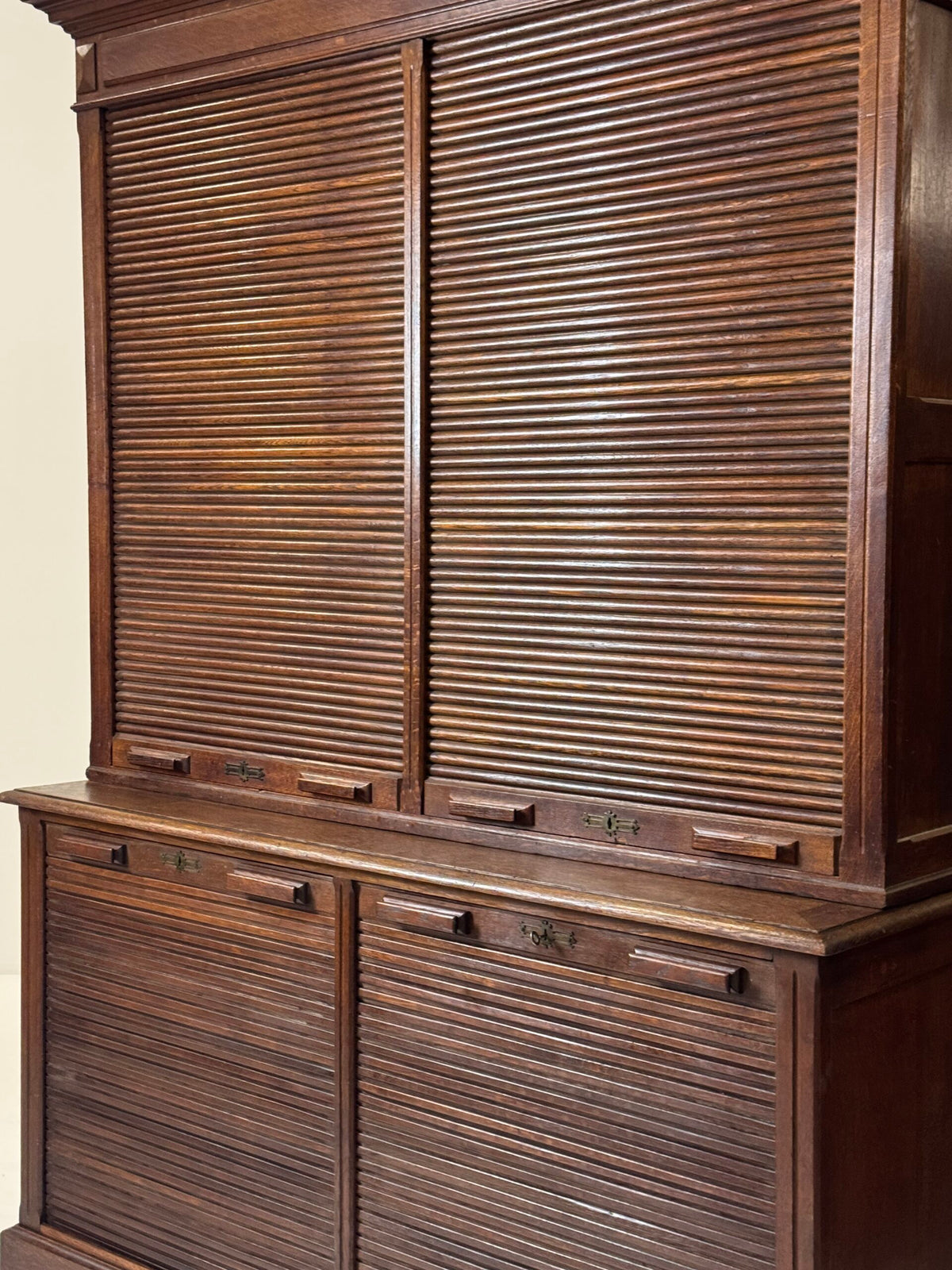 Pair of Belgian Oak Roll-Front Filing Cabinets, c. 1900 to 1920, photo 19