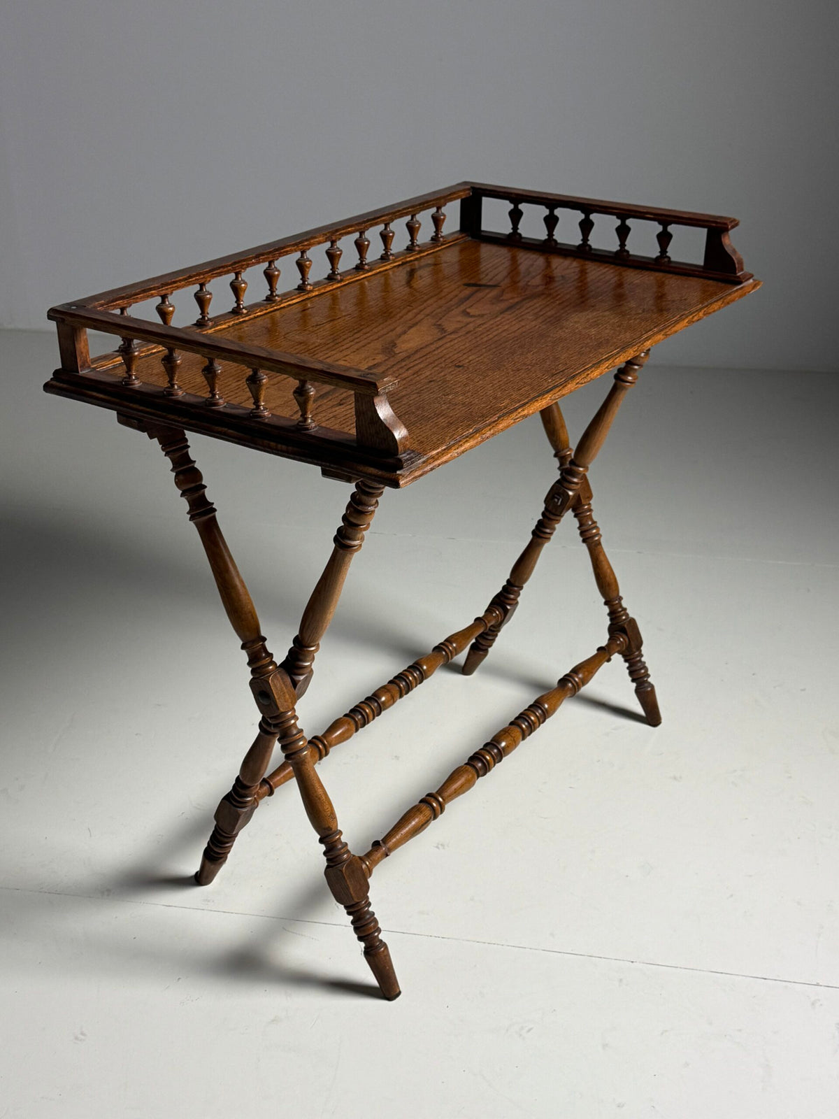 Solid Oak Etagere Tray Table, Early 20th Century, photo 3