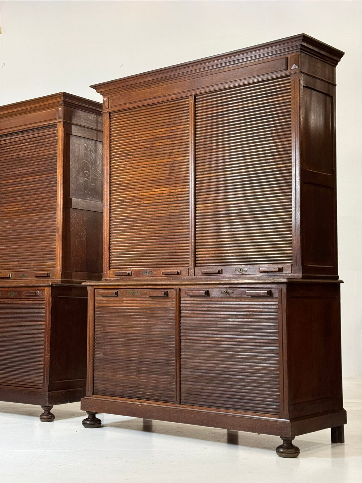 Pair of Belgian Oak Roll-Front Filing Cabinets, c. 1900 to 1920, photo 17