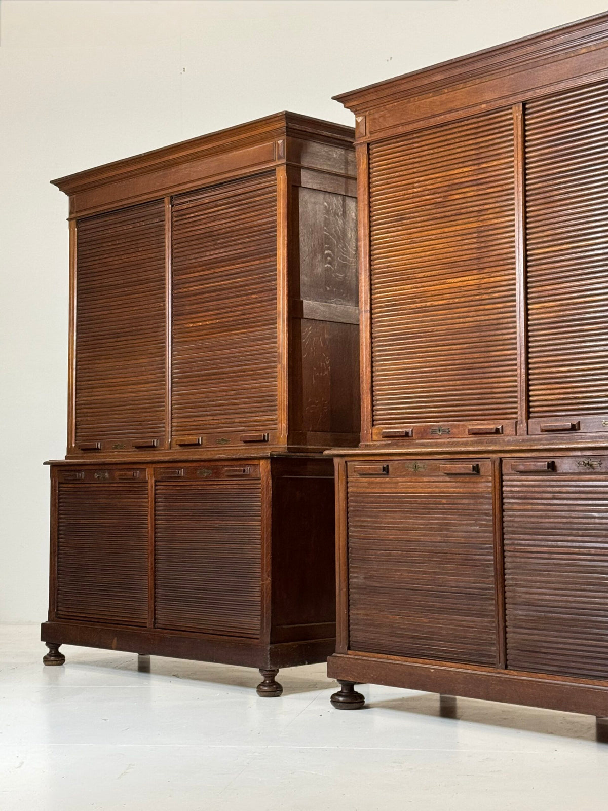 Pair of Belgian Oak Roll-Front Filing Cabinets, c. 1900 to 1920, photo 1