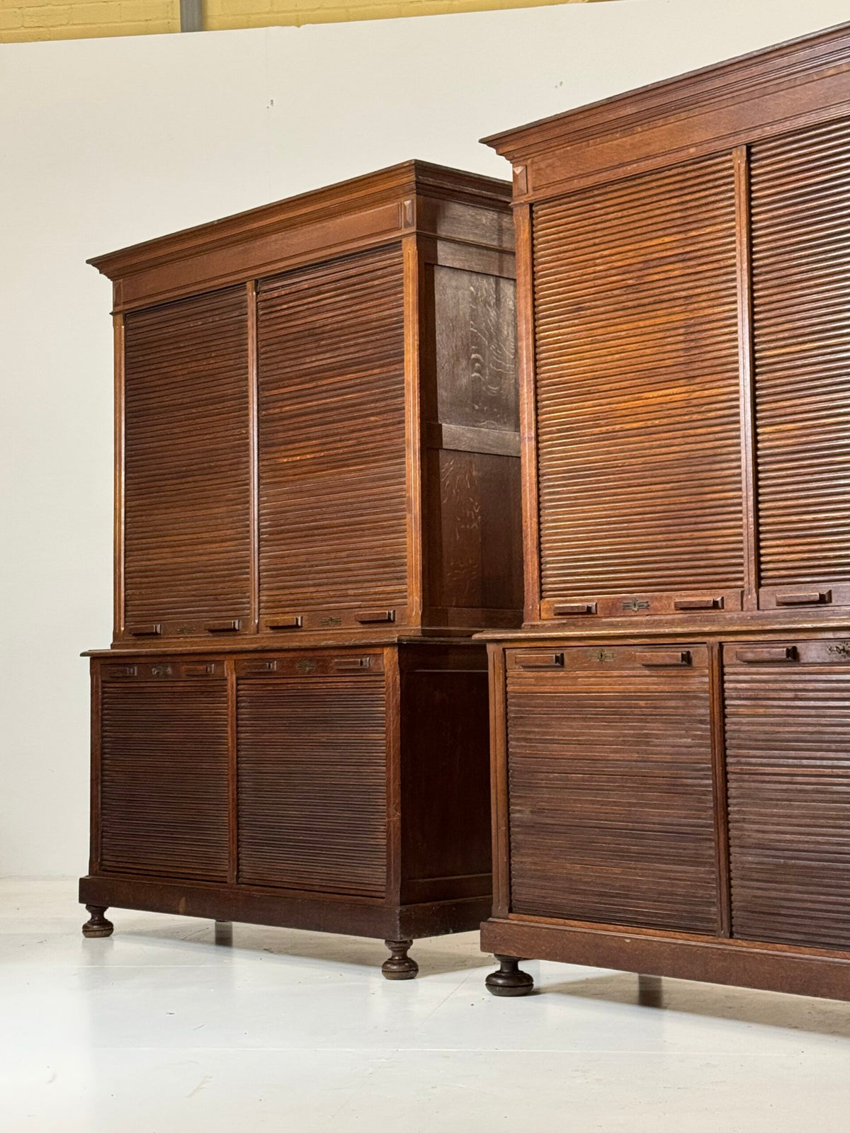 Pair of Belgian Oak Roll-Front Filing Cabinets, c. 1900 to 1920, photo 16