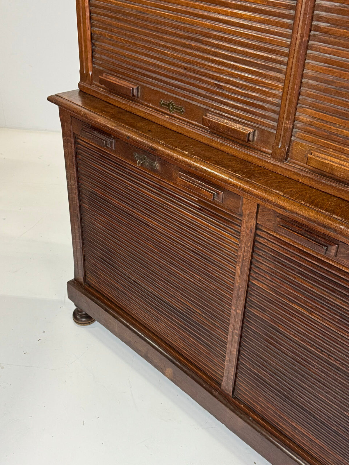 Pair of Belgian Oak Roll-Front Filing Cabinets, c. 1900 to 1920, photo 12