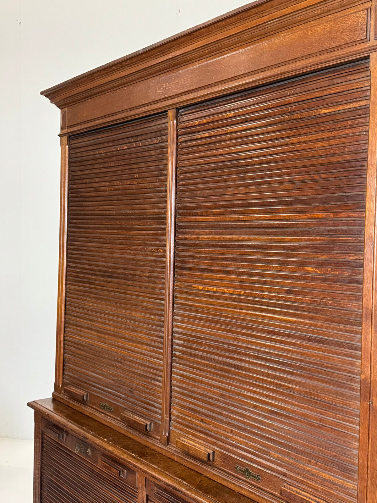 Pair of Belgian Oak Roll-Front Filing Cabinets, c. 1900 to 1920, photo 11