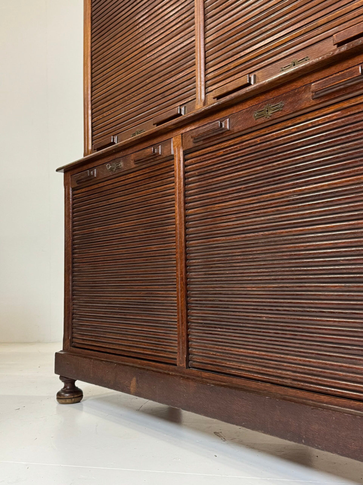 Pair of Belgian Oak Roll-Front Filing Cabinets, c. 1900 to 1920, photo 10