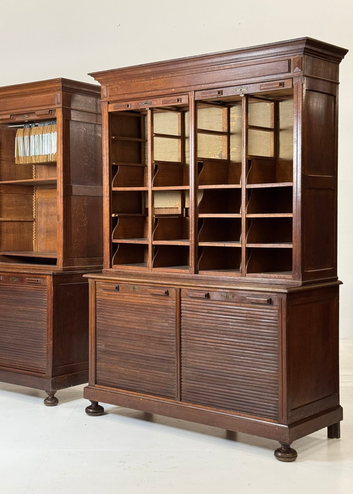 Pair of Belgian Oak Roll-Front Filing Cabinets, c. 1900 to 1920, photo 8