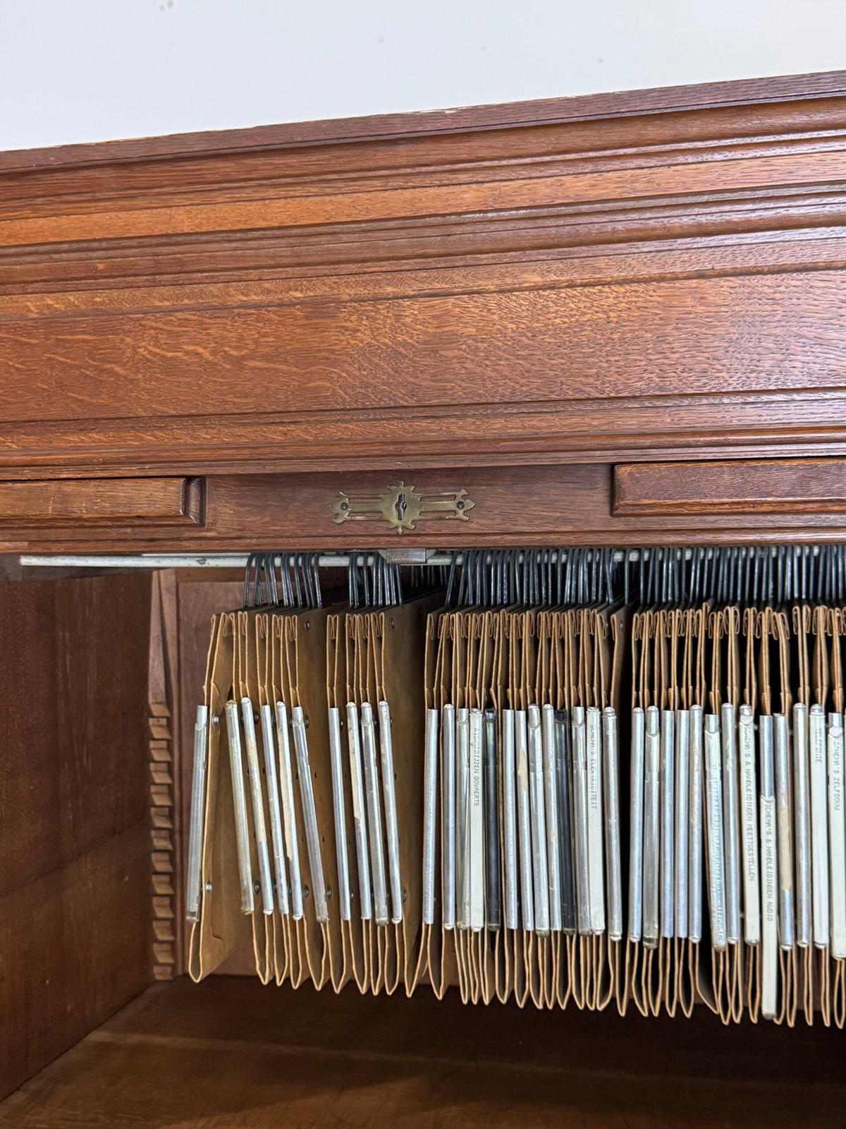 Pair of Belgian Oak Roll-Front Filing Cabinets, c. 1900 to 1920, photo 6