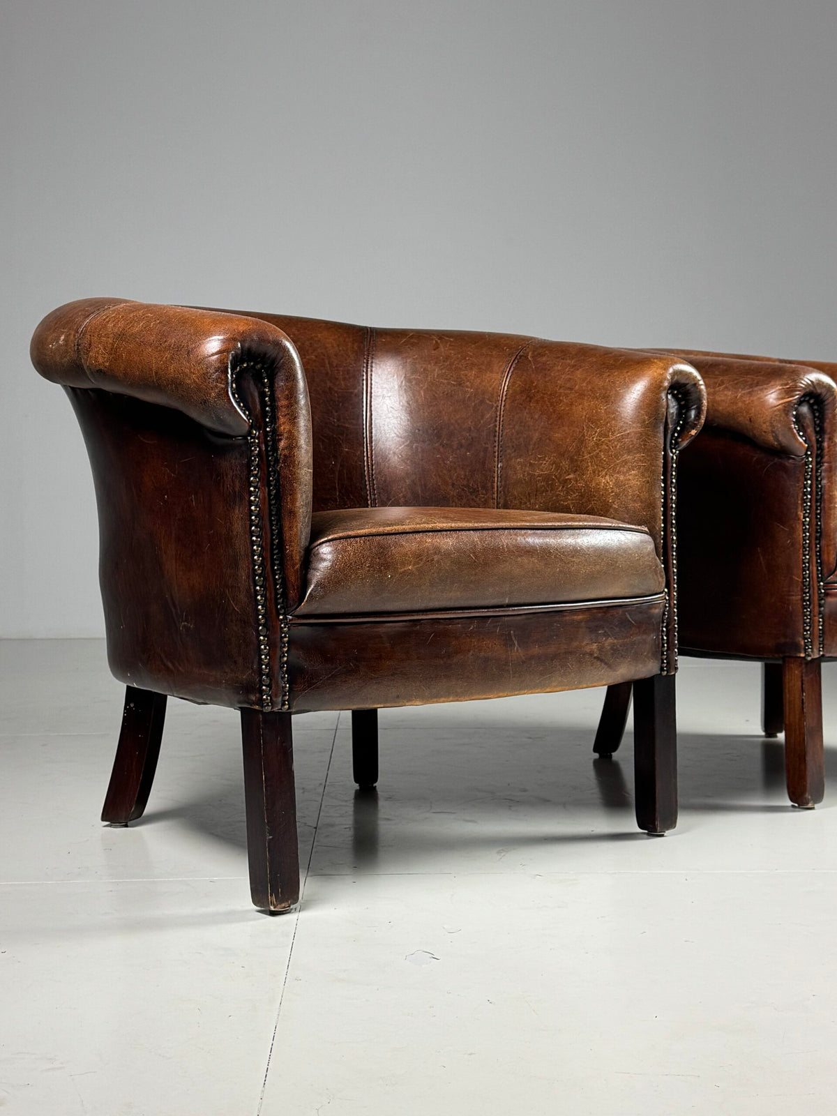 Pair of Sheepskin Club Chairs with Pouf, photo 14