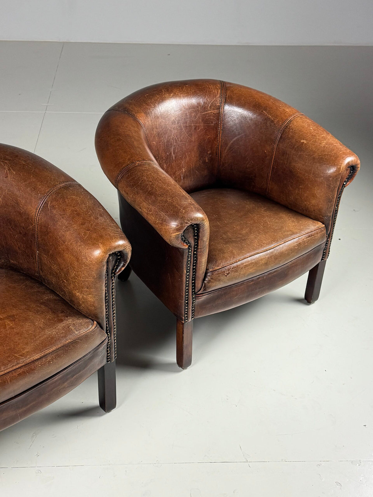 Pair of Sheepskin Club Chairs with Pouf, photo 12