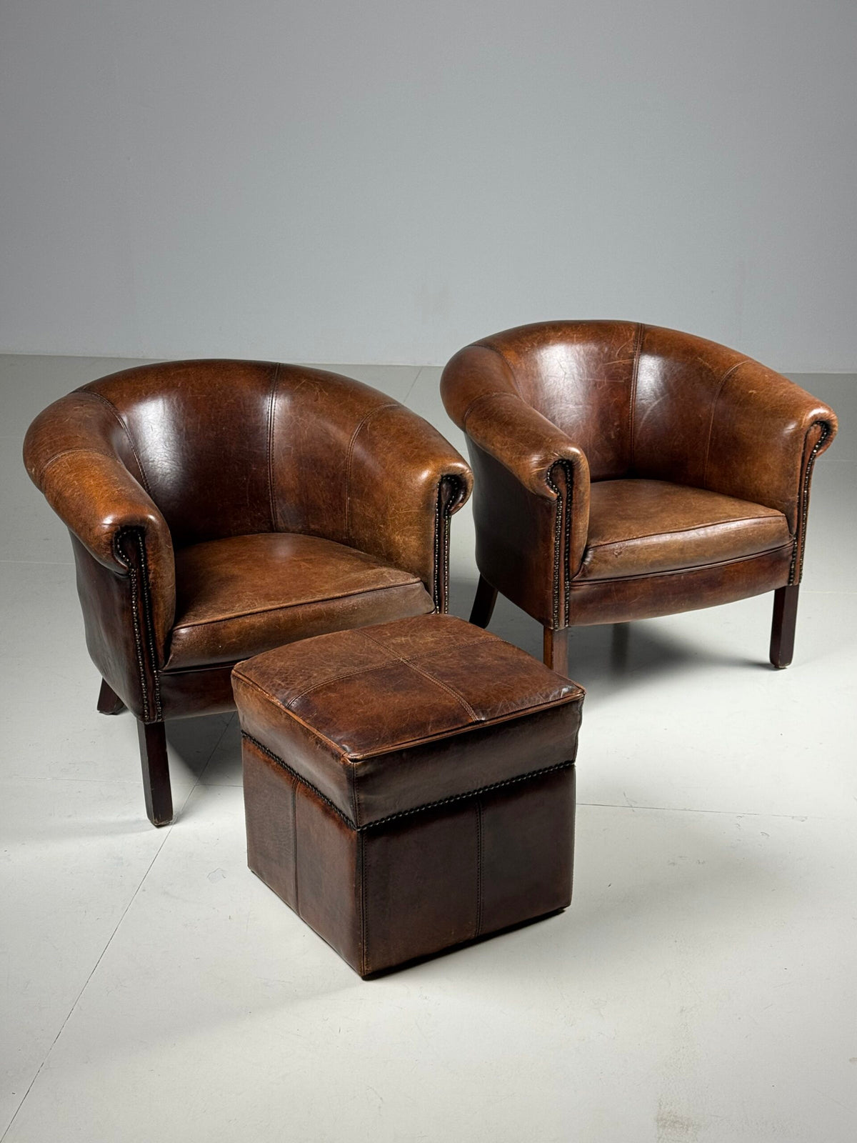 Pair of Sheepskin Club Chairs with Pouf, photo 10