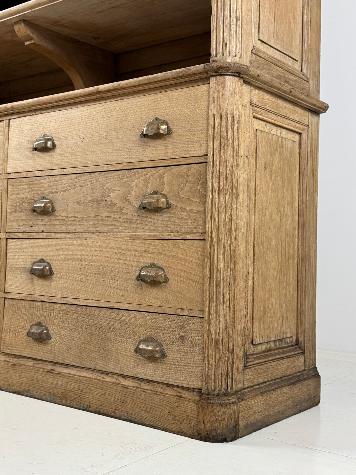 French Washed Oak Bookcase or Shop Cabinet, Early 20th Century, photo 17