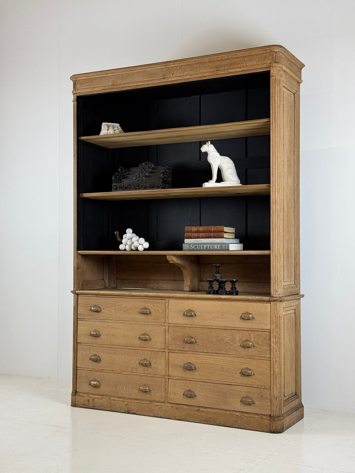 French Washed Oak Bookcase or Shop Cabinet, Early 20th Century, photo 6