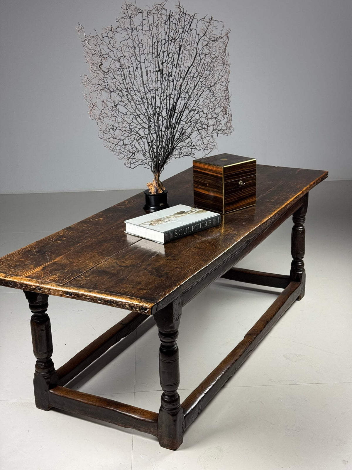 17th Century Oak Refectory Table with Carved Leaf Rail, photo 1