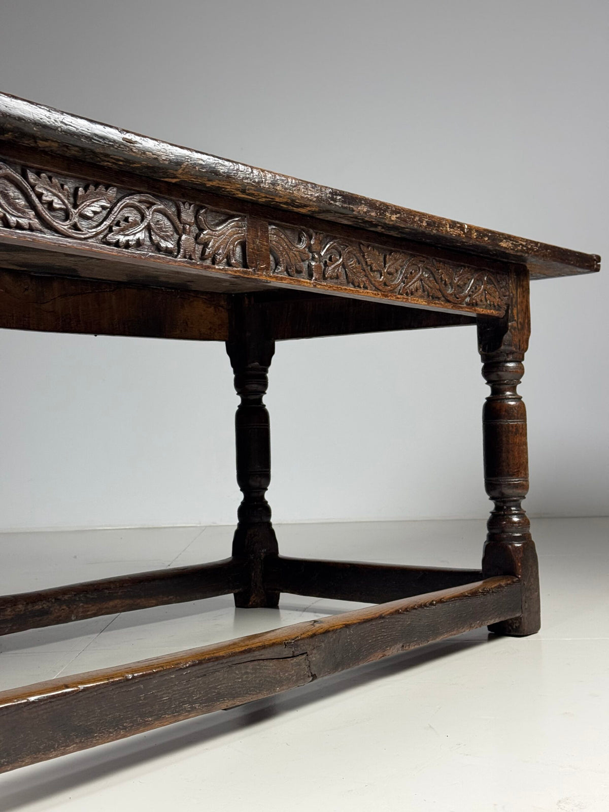17th Century Oak Refectory Table with Carved Leaf Rail, photo 6