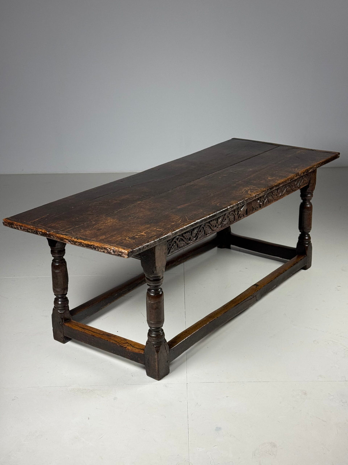 17th Century Oak Refectory Table with Carved Leaf Rail, photo 2