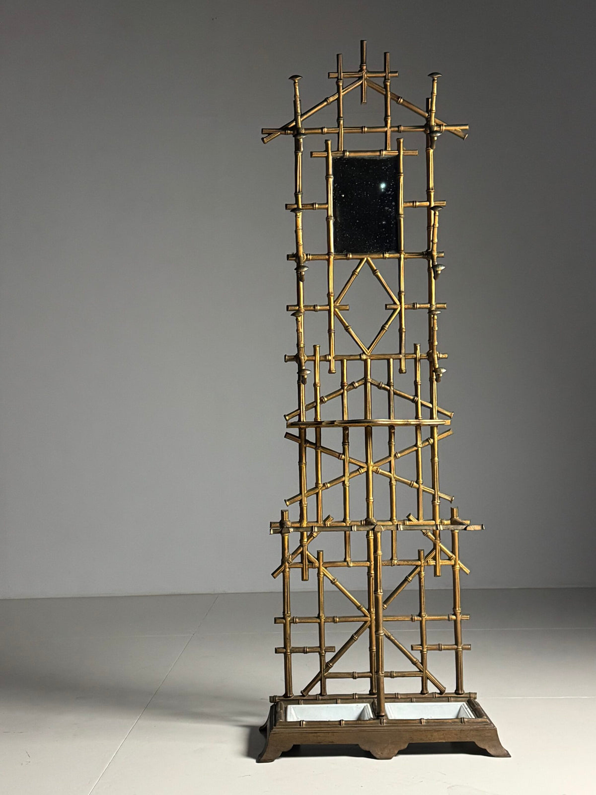 Gilded Faux Bamboo Coat Stand with Mirror, c. 1900, photo 9