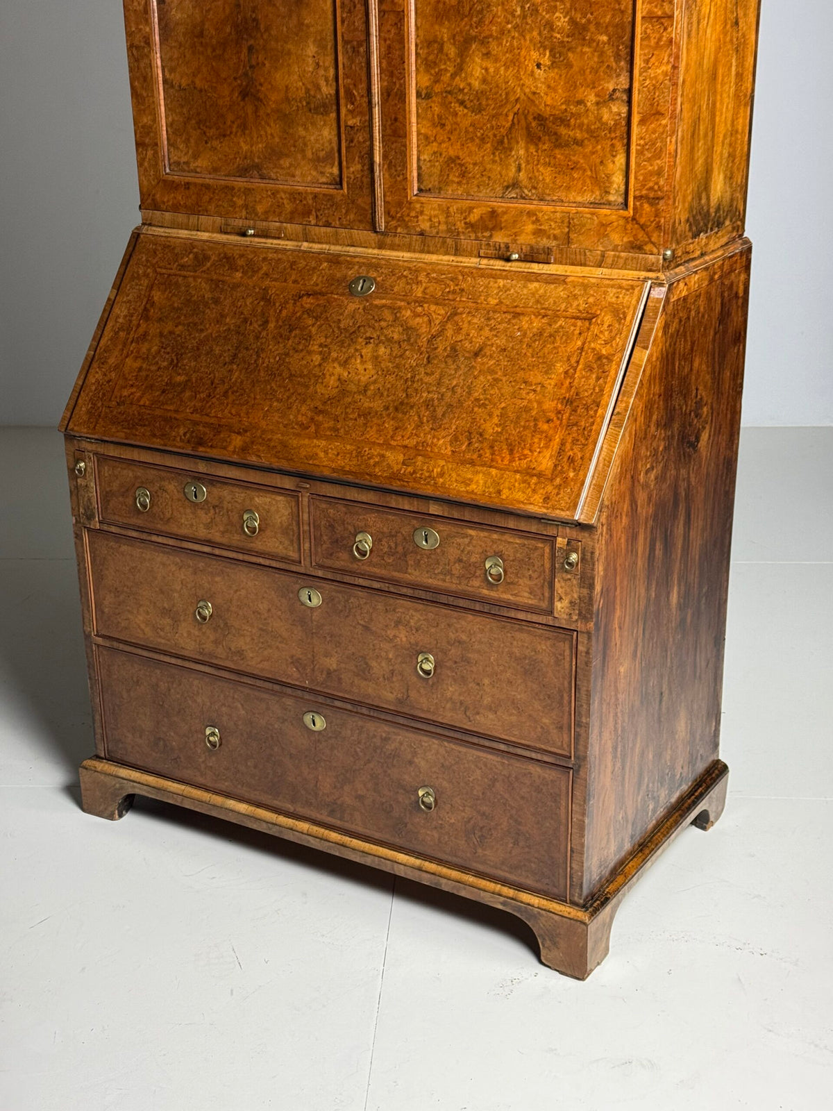 English Burr Walnut Bureau Bookcase, Early 19th Century, photo 4