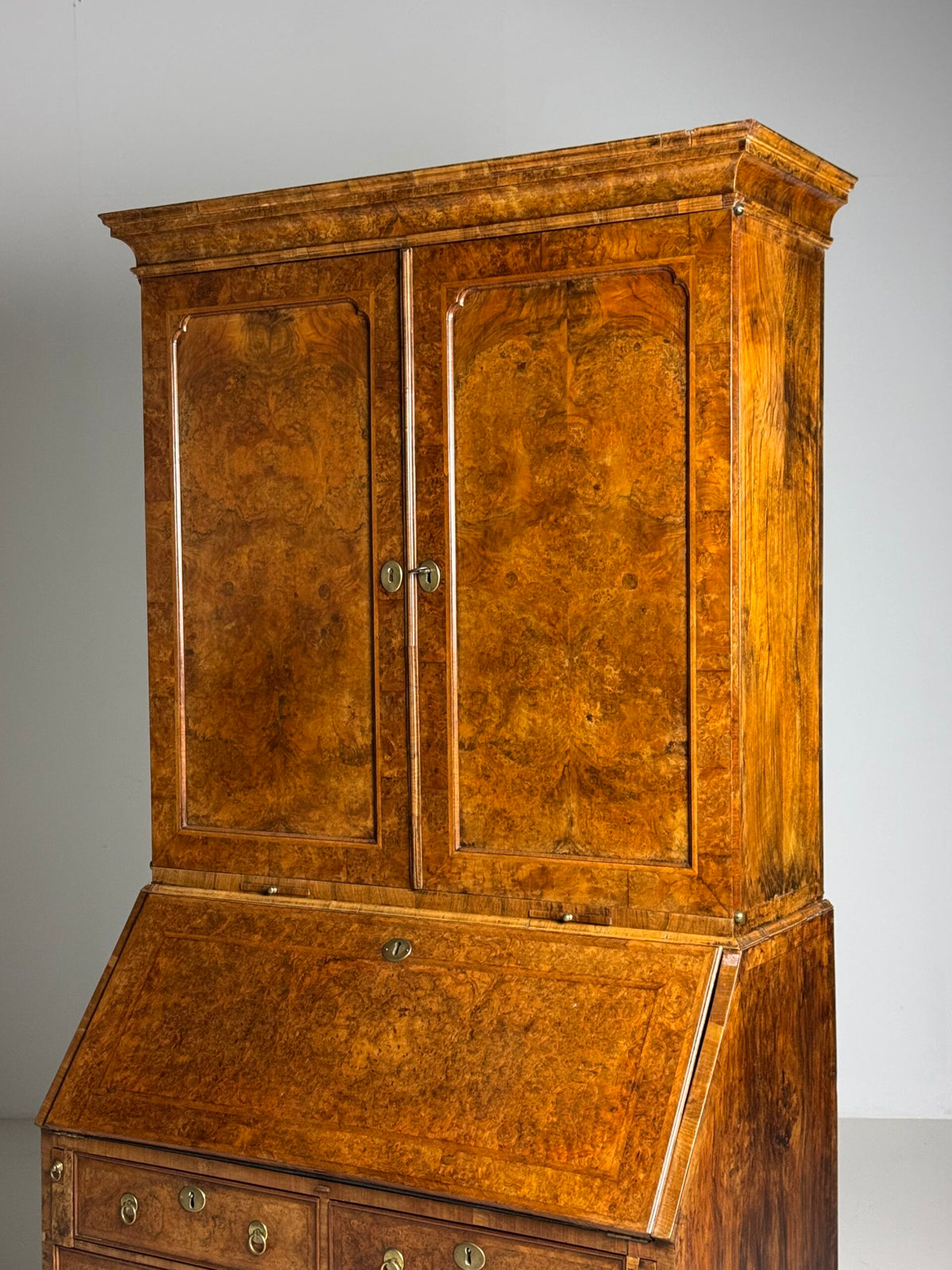 English Burr Walnut Bureau Bookcase, Early 19th Century, photo 5